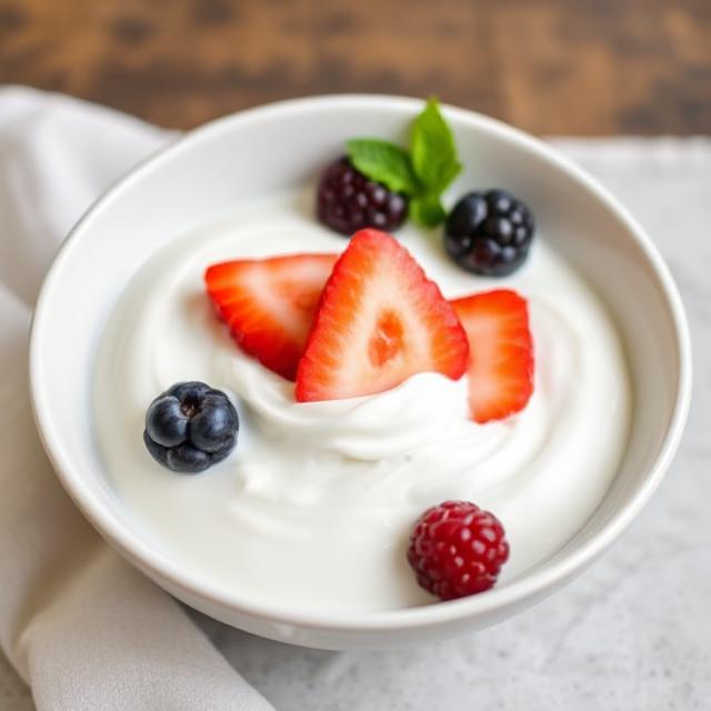 Plain probiotic yogurt that improves gut health and boosts immunity naturally.