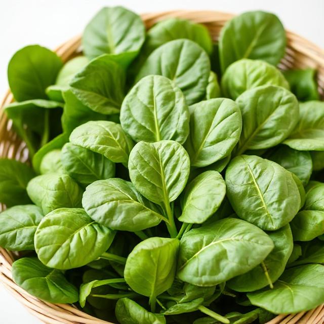 Fresh spinach leaves rich in vitamin C, beta-carotene, and iron for boosting immunity.