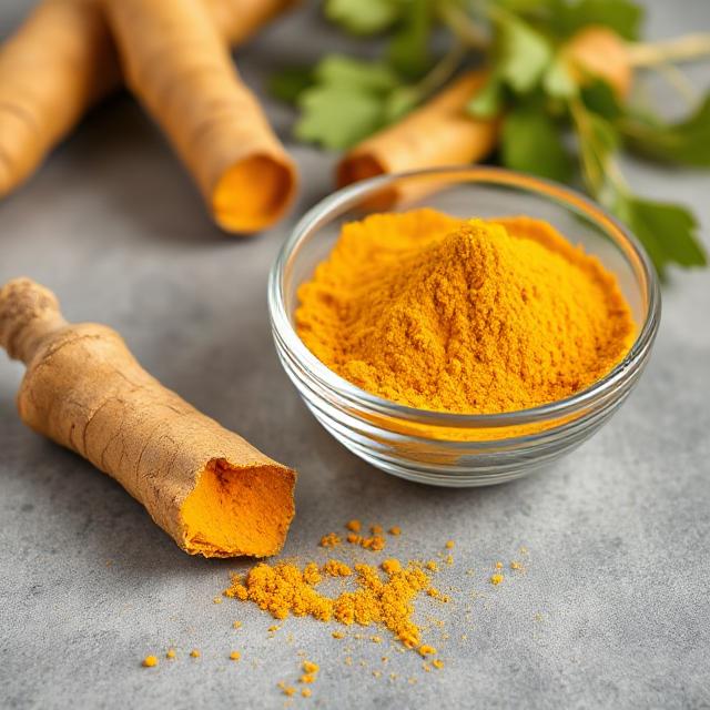 Fresh turmeric roots and turmeric powder rich in curcumin for boosting immunity naturally