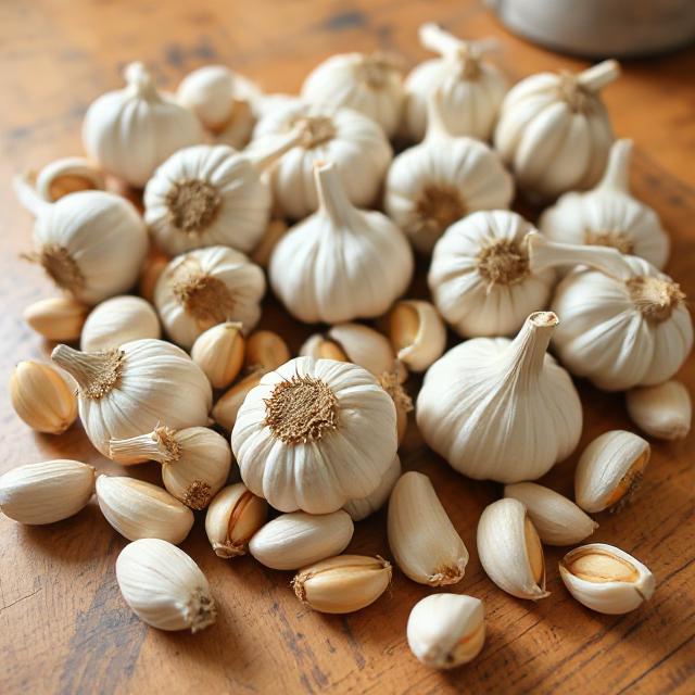 Garlic bulbs rich in allicin, known to boost immunity and fight infections.